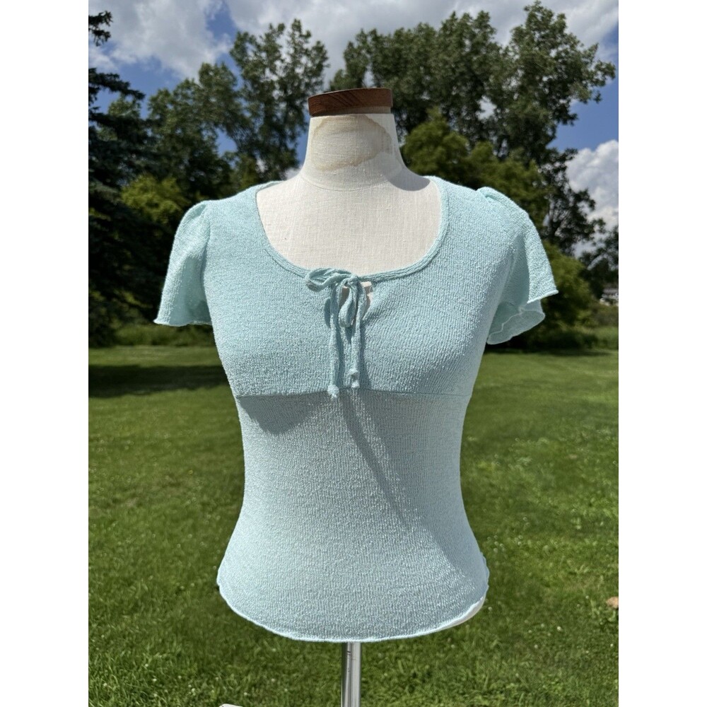 Dreamy Aqua Y2K Milkmaid Babydoll Tissue Knit Top Vol. 1 US Made Medium